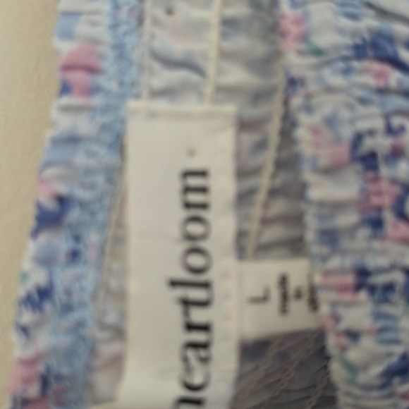 HEARTLOOM | Smocked Dress Tiered Skirt Floral Blue Spaghetti Straps Sz L - Picture 3 of 6